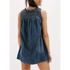 Free People - Maisie Smocked Denim Mini Dress